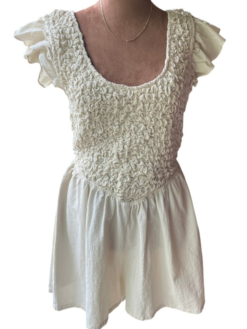 Jacquie the Label Ivory Smocked Romper Flutter Sleeve Size Med Boho